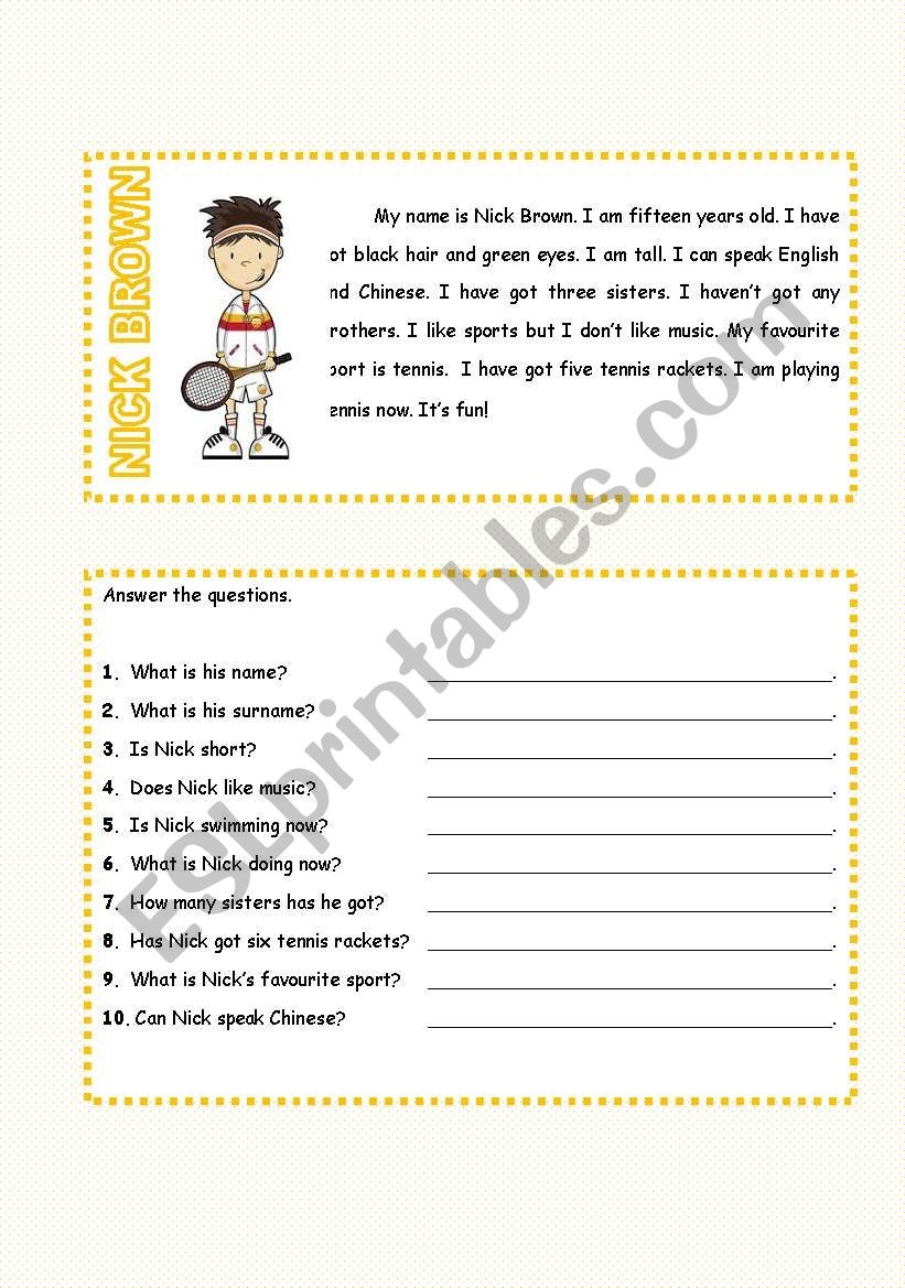 Easy Esl Reading Comprehension Worksheets Easy Esl Reading Comprehension Worksheets