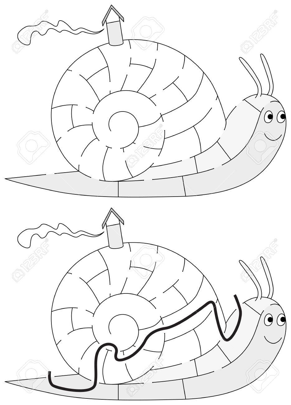 Easy Snail Maze For Younger Kids With A Solution In Black And Easy Snail Maze For Younger Kids With A Solution In Black And