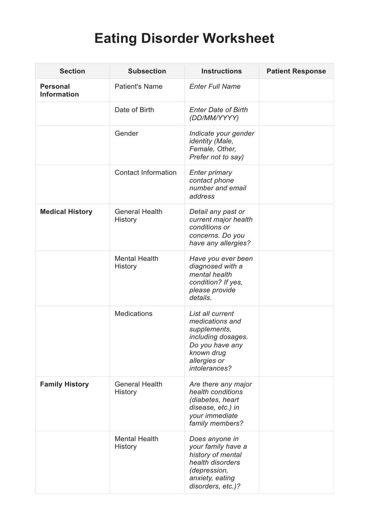 Eating Disorder Worksheet Example Free PDF Download Eating Disorder Worksheet Example Free PDF Download