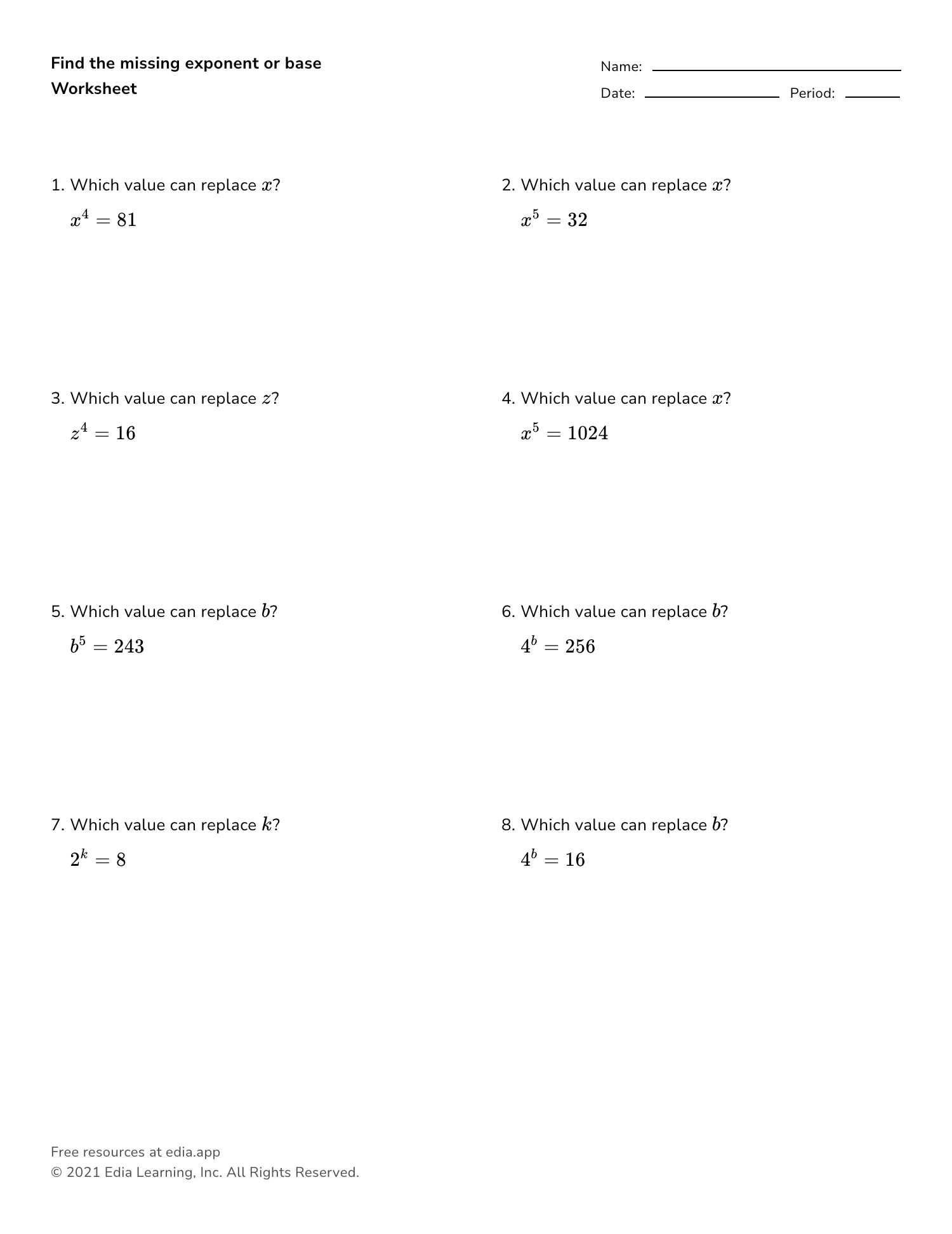 Free Exponents Worksheets For 5th Grade