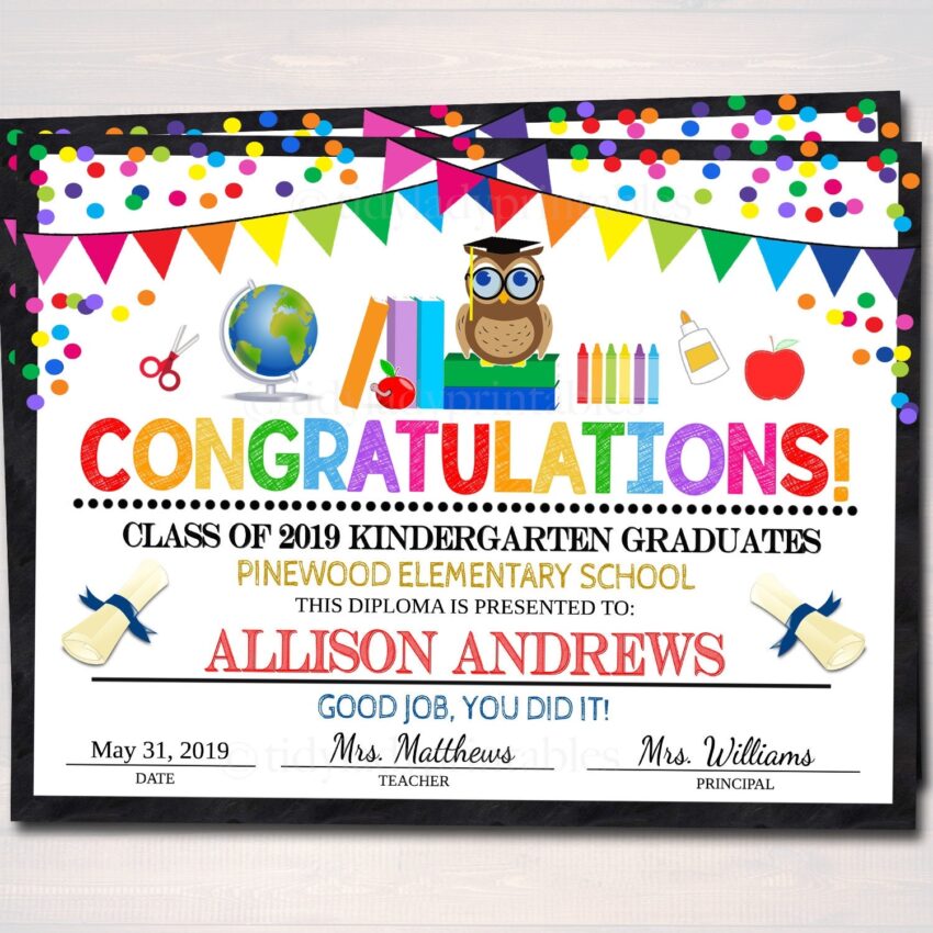EDITABLE Graduation Certificate ANY GRADE Printable Diploma Kindergarten Preschool Prek Graduate School Graduation Ceremony Instant Download Etsy