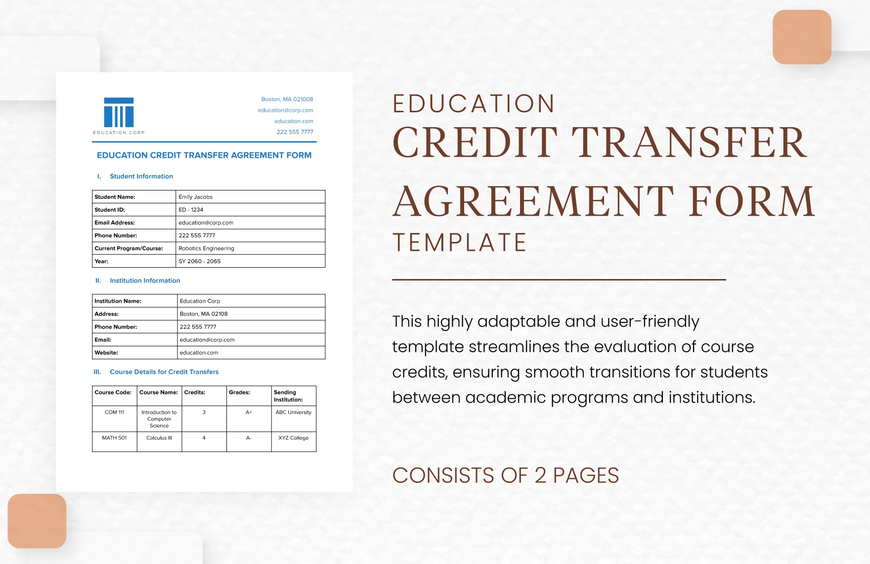 Education Credit Transfer Agreement Form Template In Word PDF Google Docs Download Template
