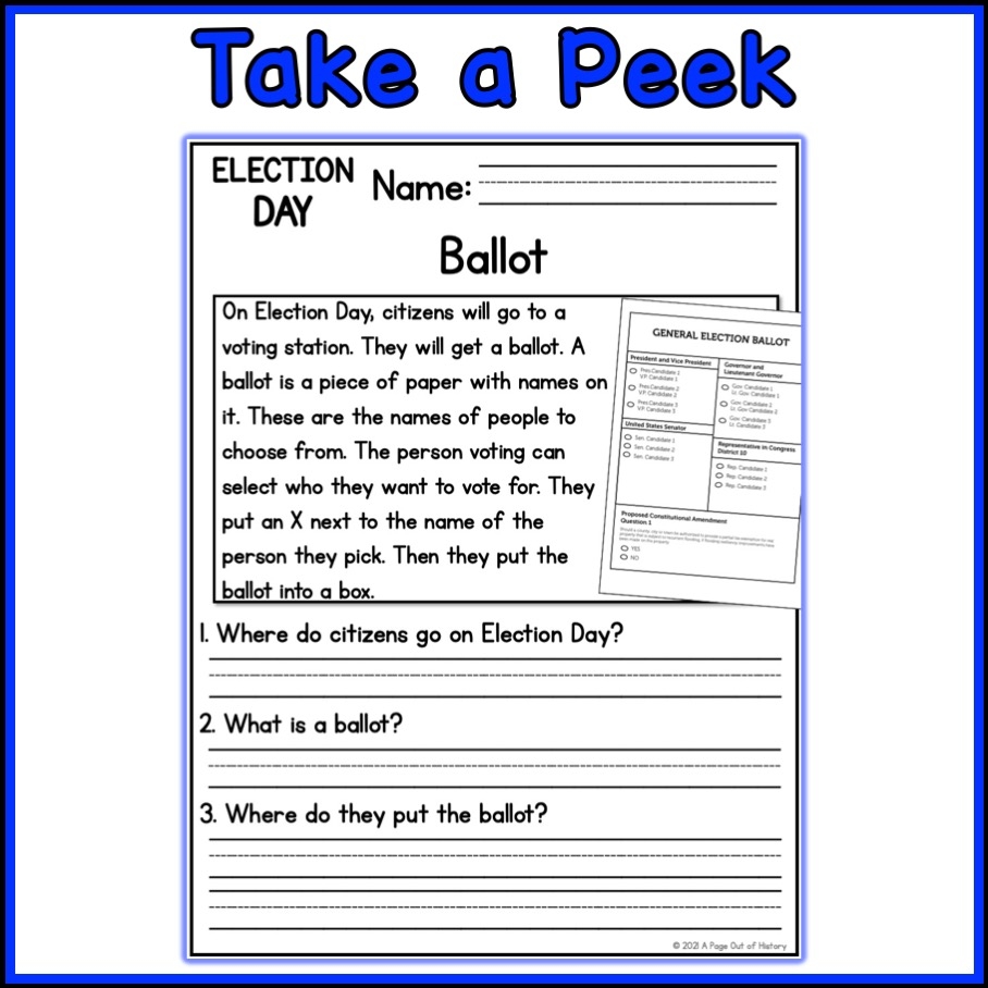 Election Day Holidays Reading Comprehension Passages K 2