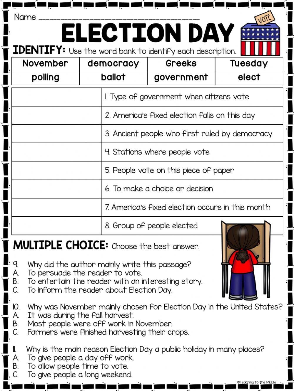 Election Day Online Exercise For Live Worksheets Worksheets 