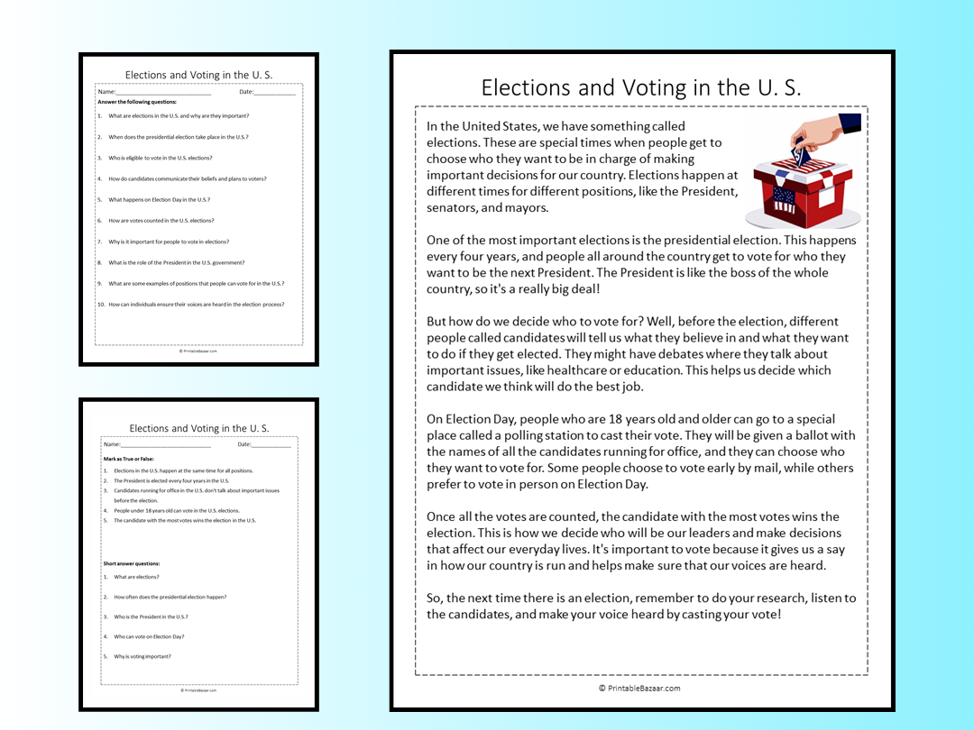 Election Day Reading Comprehension Worksheet Pdf