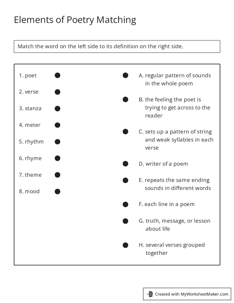 Poetry Terms Worksheets Printable