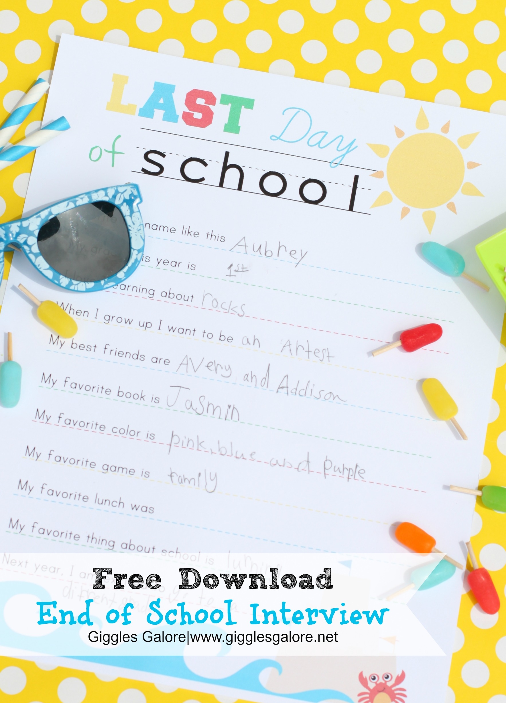 End Of School Interview Printable Giggles Galore