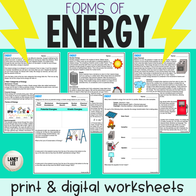 Energy Reading Comprehension Worksheets Laney Lee Energy Reading Comprehension Worksheets Laney Lee