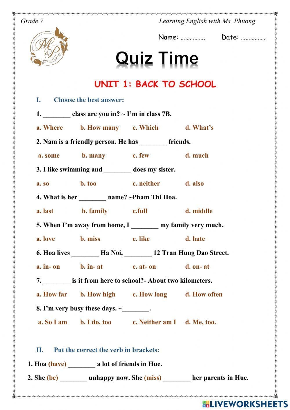 English 7 Unit 1 Back To School Worksheet Live Worksheets Worksheets Library English 7 Unit 1 Back To School Worksheet Live Worksheets Worksheets Library