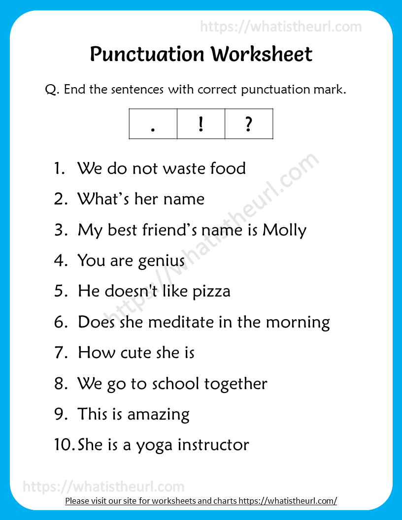 English Class 1 Punctuations Worksheet 3 Worksheets Library