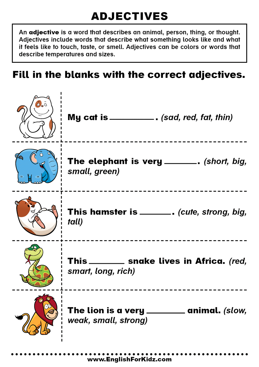 English For Kids Step By Step Adjectives Worksheets And Exercises English For Kids Step By Step Adjectives Worksheets And Exercises