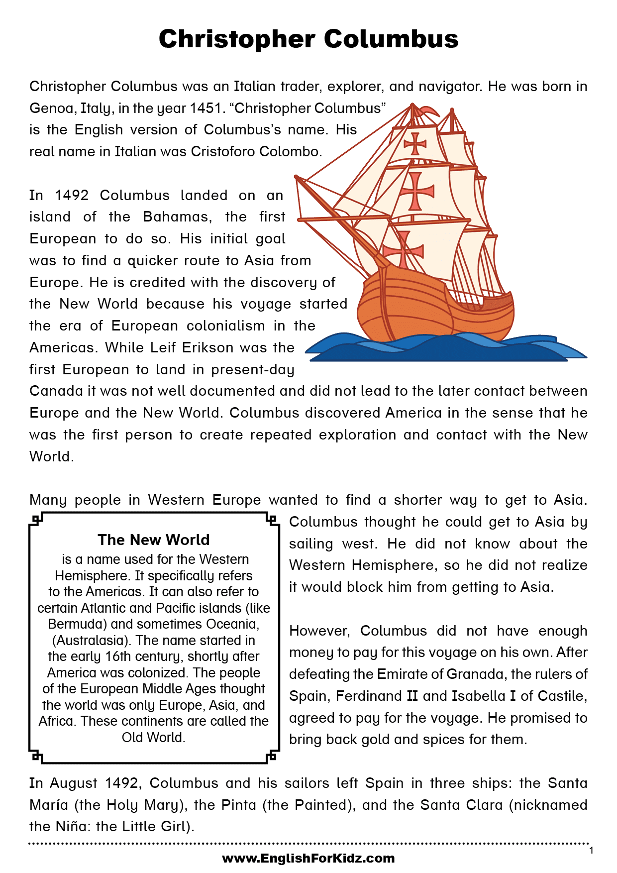 English For Kids Step By Step Columbus Day Worksheets And Reading English For Kids Step By Step Columbus Day Worksheets And Reading