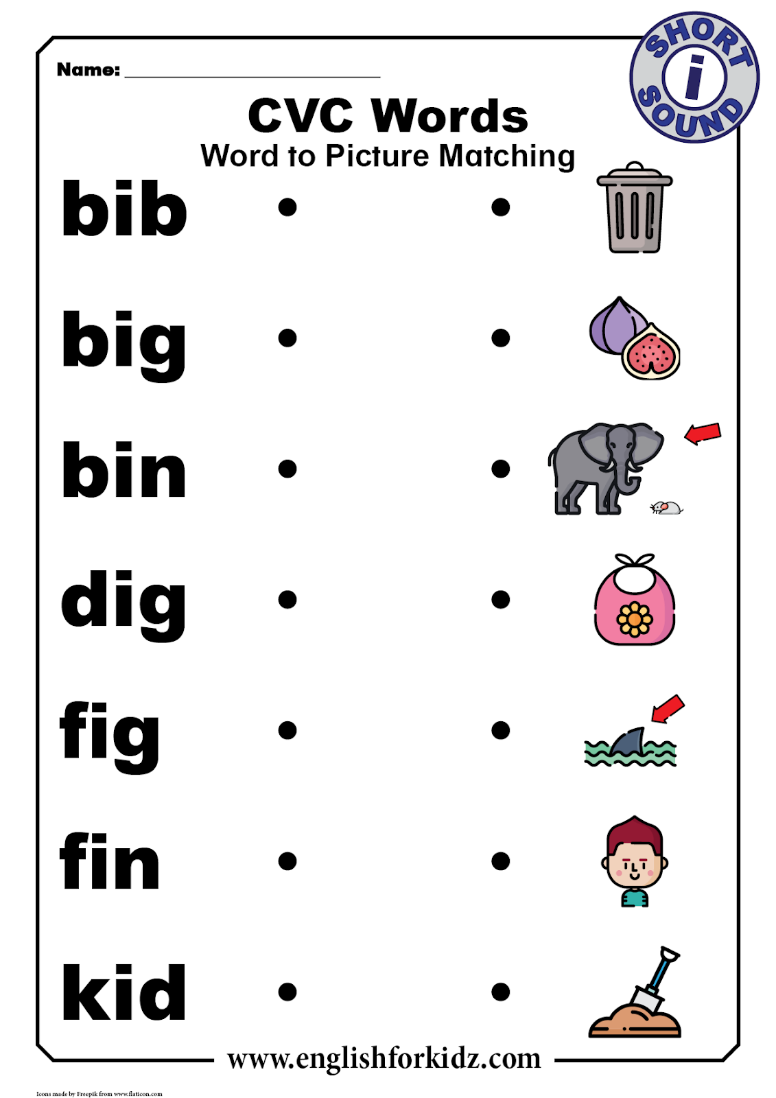 English For Kids Step By Step CVC Words Worksheets Short I Sound