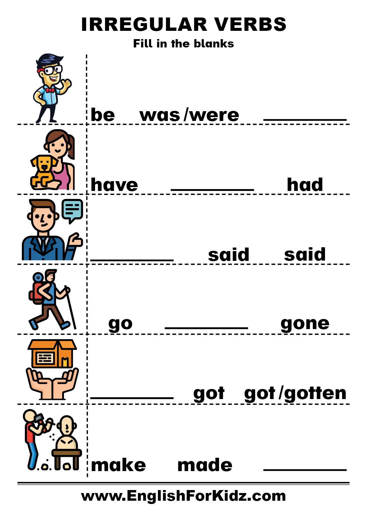 English For Kids Step By Step Irregular Verbs Exercises And 