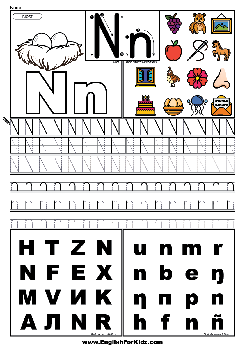 English For Kids Step By Step Letter N Worksheets Flash Cards English For Kids Step By Step Letter N Worksheets Flash Cards