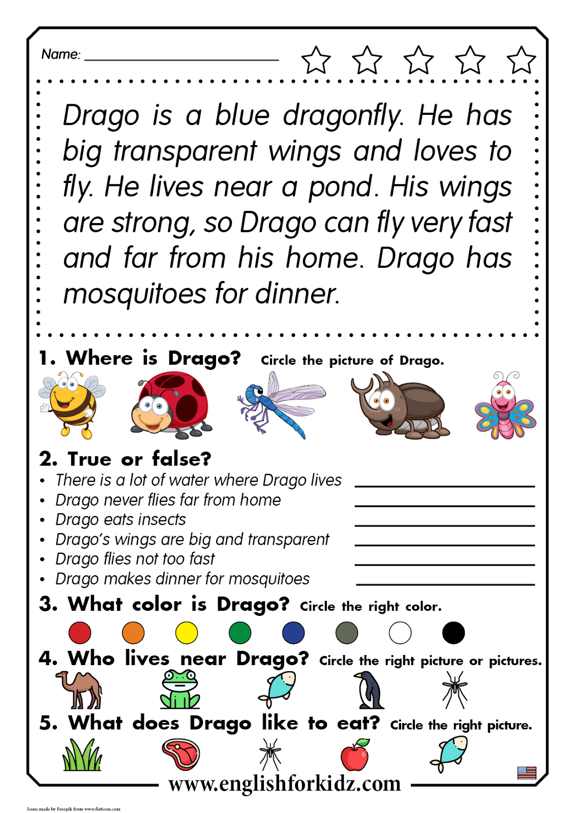English For Kids Step By Step Reading Comprehension Worksheets Drago The Dragonfly English For Kids Step By Step Reading Comprehension Worksheets Drago The Dragonfly