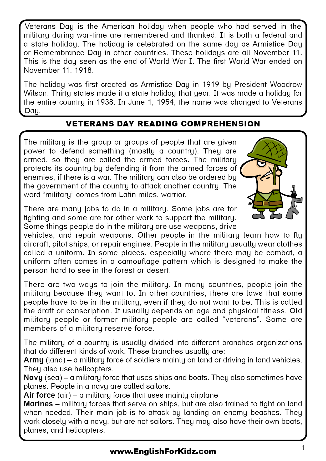 English For Kids Step By Step Veterans Day Reading Comprehension Free PDF English For Kids Step By Step Veterans Day Reading Comprehension Free PDF