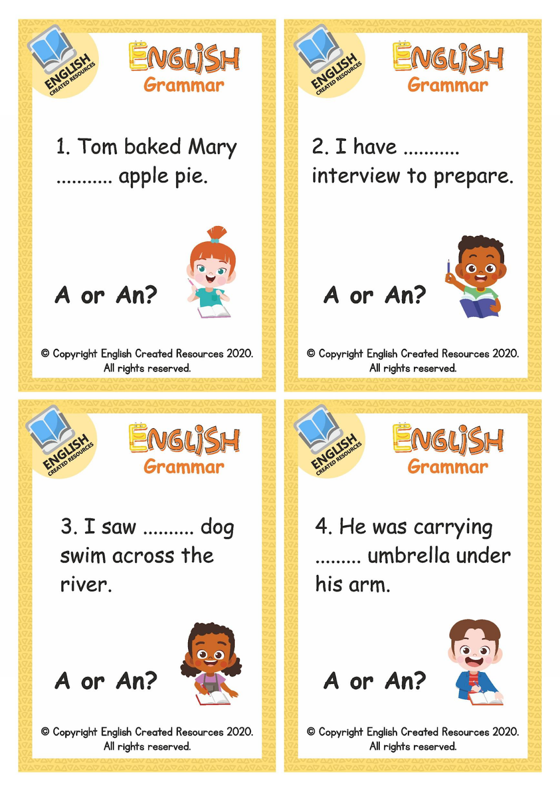 English Grammar A Or An Worksheets English Created Resources