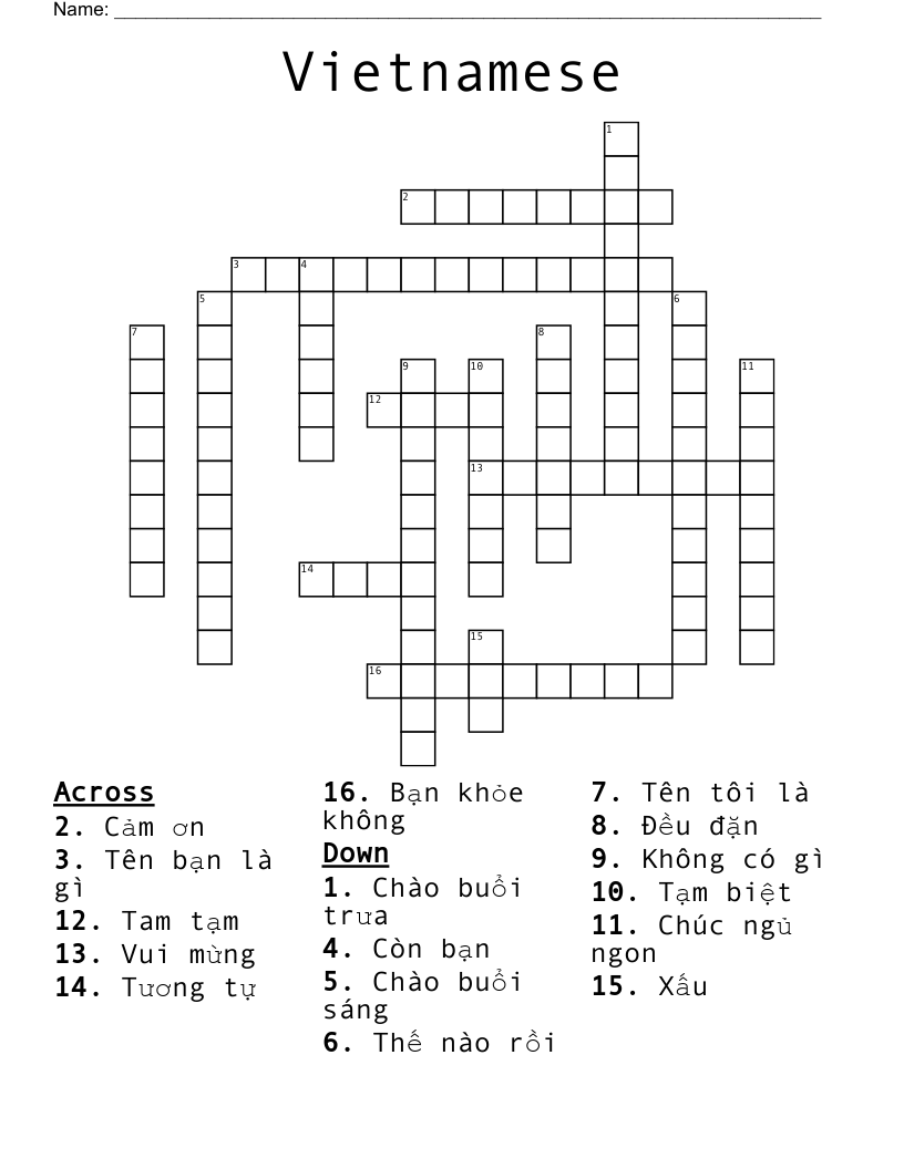 Printable Vietnamese To English Worksheets
