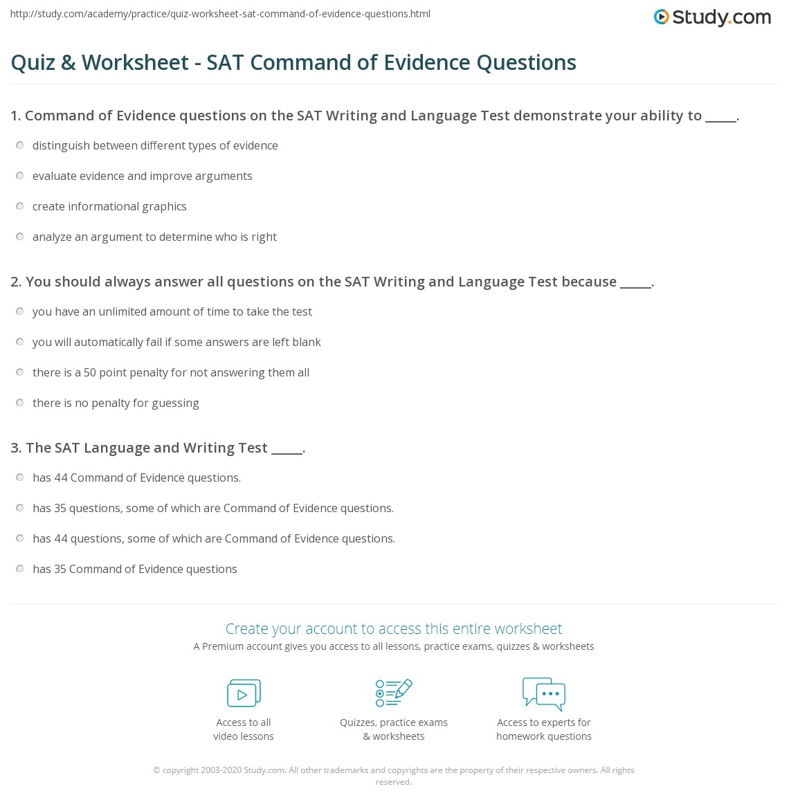 English Worksheets SAT Prep Worksheets Library