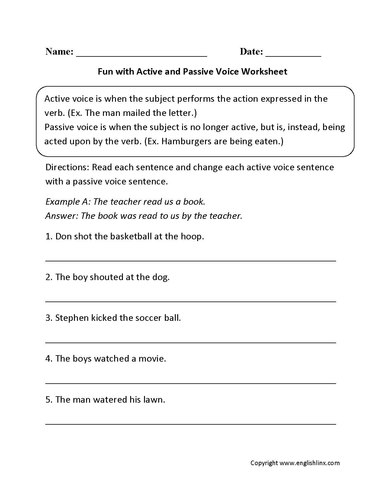 Englishlinx Active And Passive Voice Worksheets Englishlinx Active And Passive Voice Worksheets