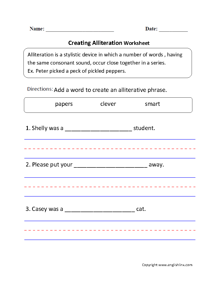 Englishlinx Alliteration Worksheets Englishlinx Alliteration Worksheets