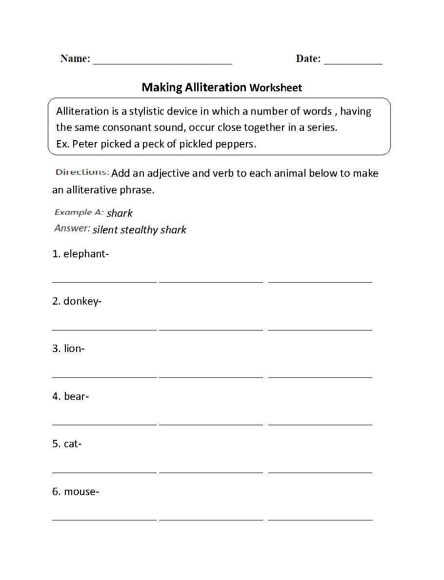 Englishlinx Alliteration Worksheets Englishlinx Alliteration Worksheets