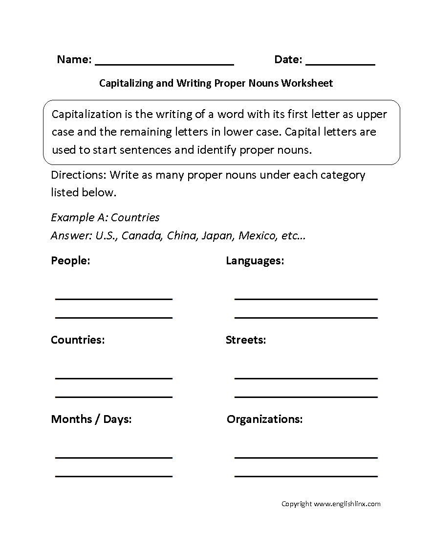 Free Printable Capitalization Proper Nouns Worksheet Free Printable Capitalization Proper Nouns Worksheet