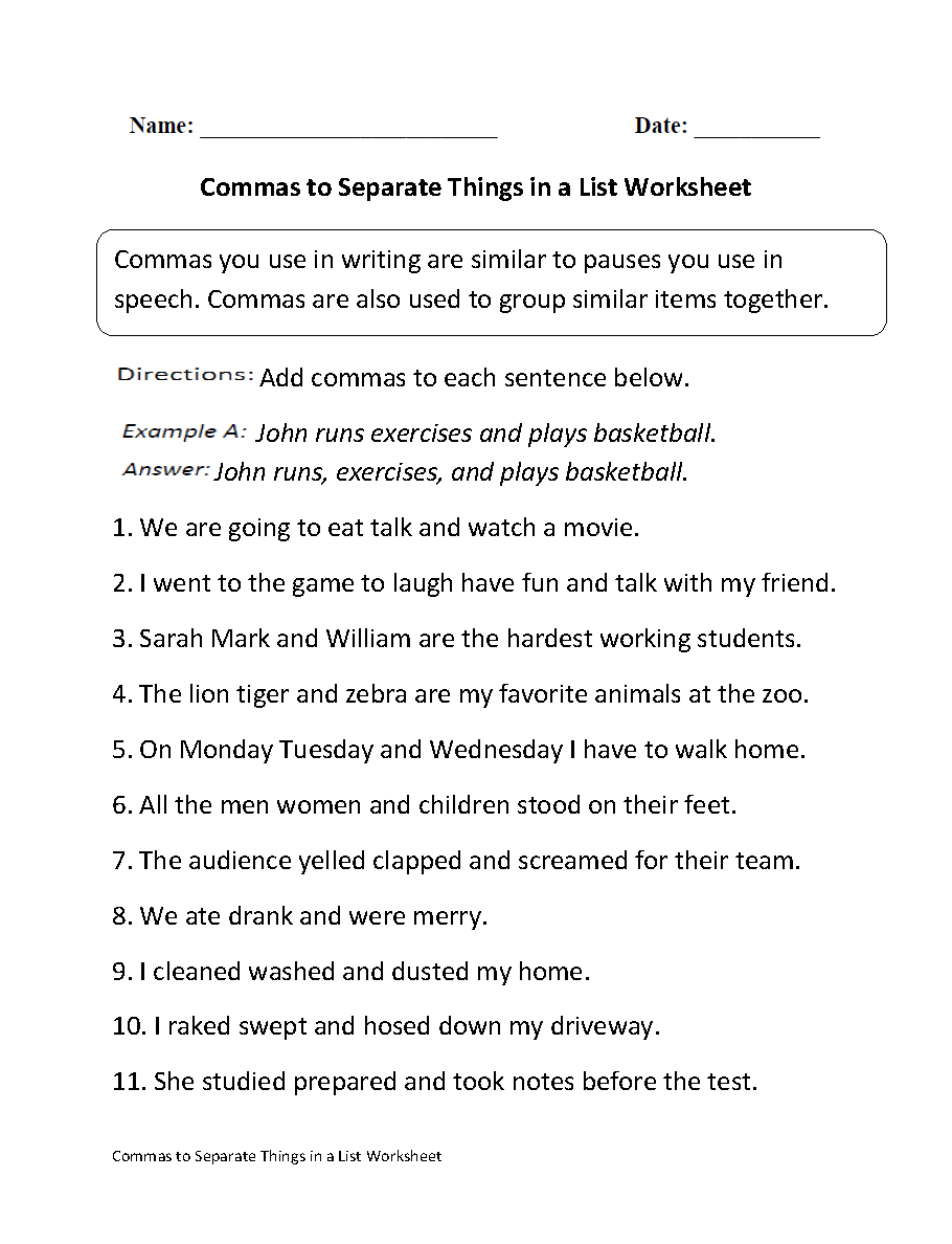 Englishlinx Commas Worksheets