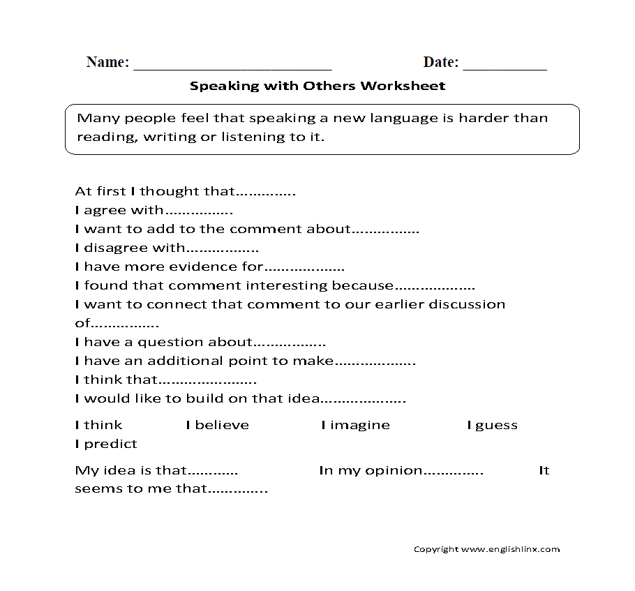 Englishlinx Speaking Worksheets