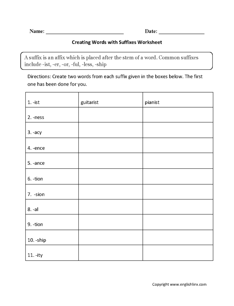Englishlinx Suffixes Worksheets