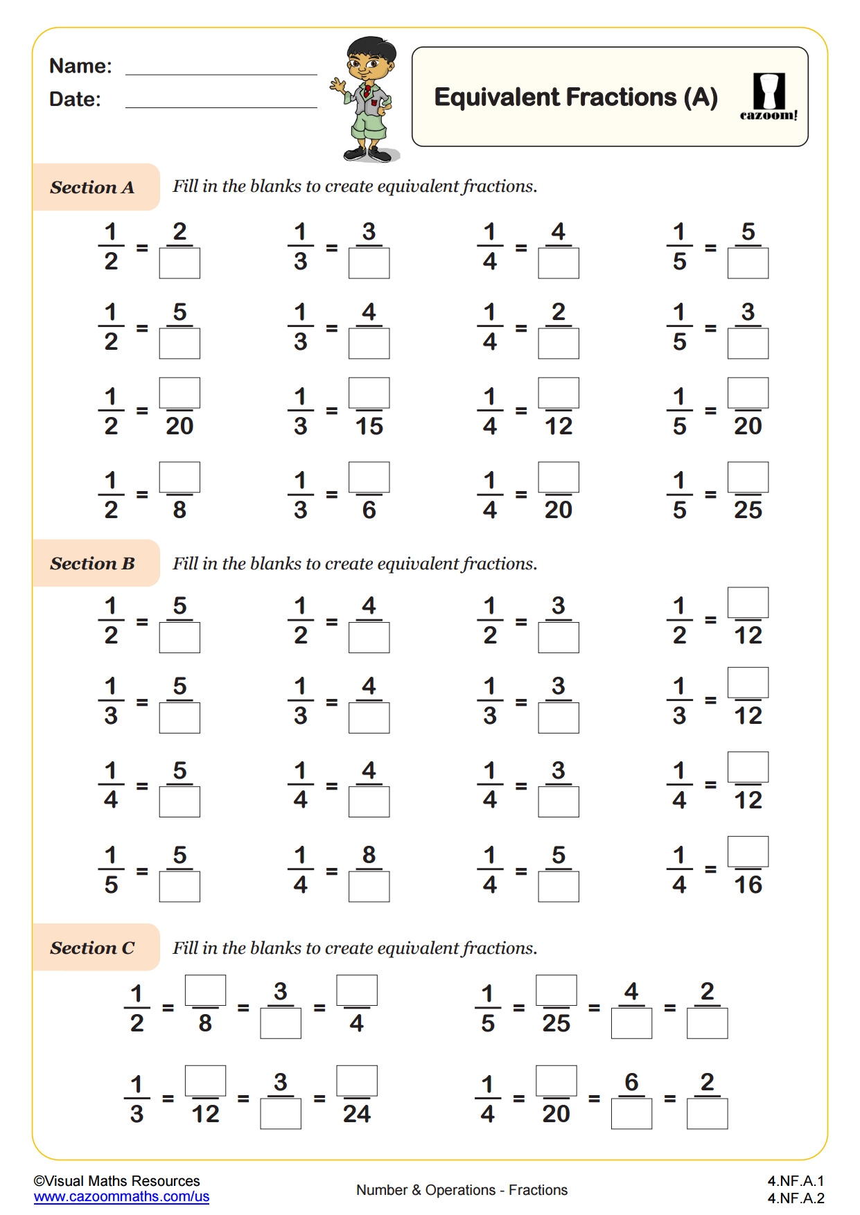 Equivalent Fractions A PDF Printable Number And Operations Worksheets Cazoom Math Equivalent Fractions A PDF Printable Number And Operations Worksheets Cazoom Math