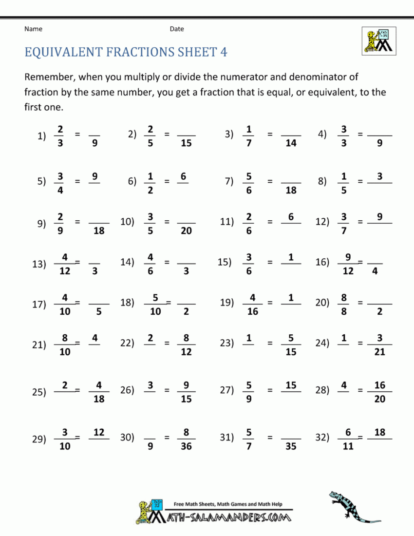 Equivalent Fractions Worksheet