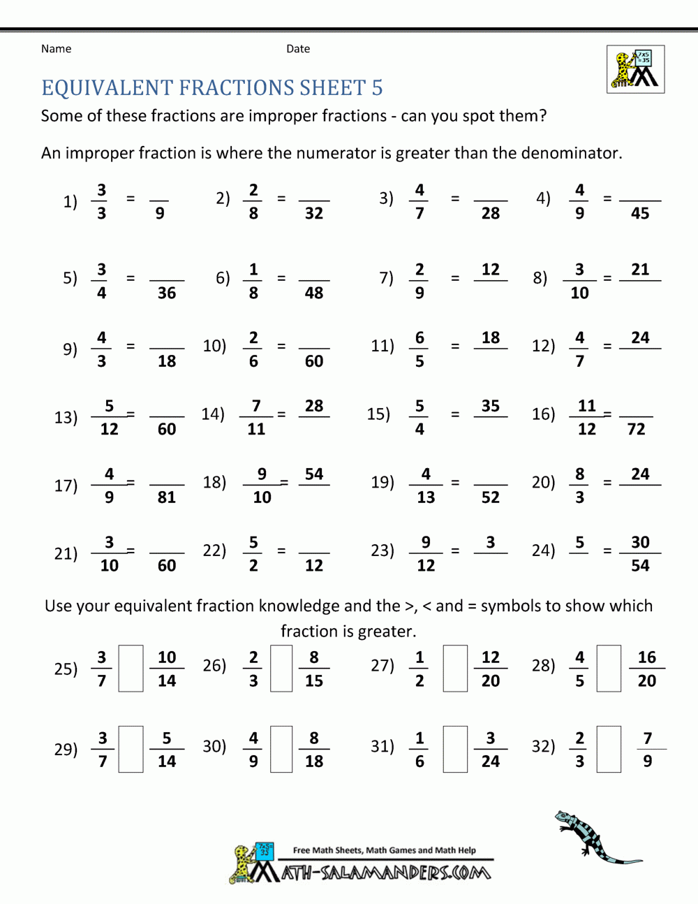 Equivalent Fractions Worksheet Equivalent Fractions Worksheet