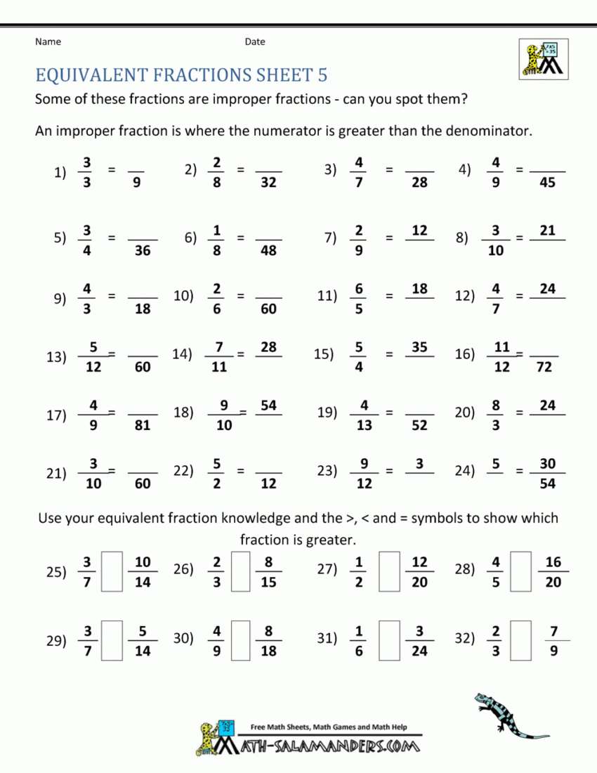 Equivalent Fractions Worksheet