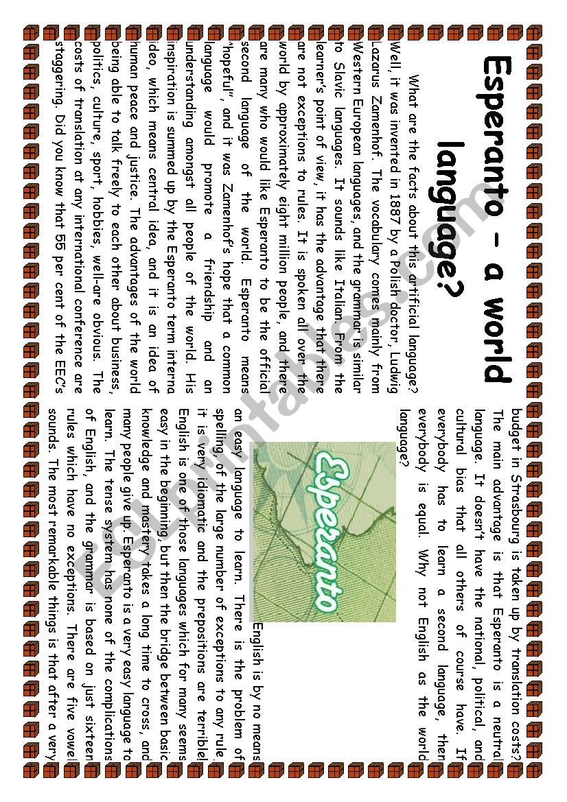 Esperanto ESL Worksheet By Ilona735 Esperanto ESL Worksheet By Ilona735