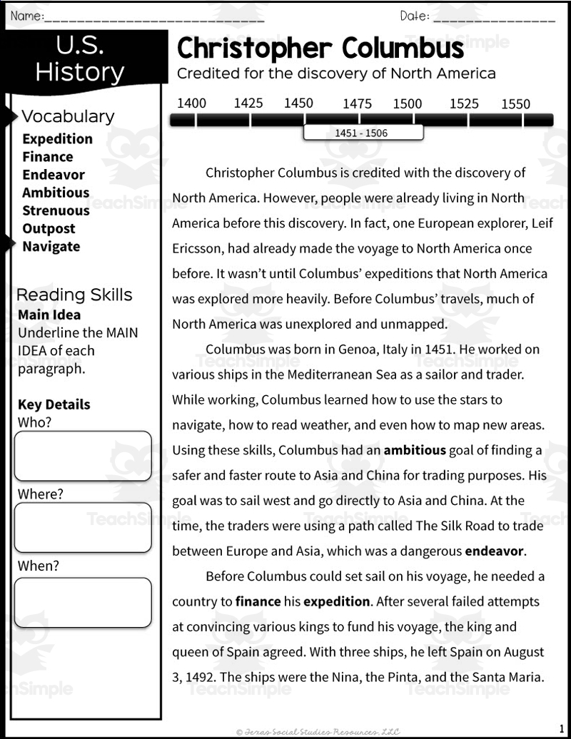 European Exploration With Christopher Columbus Reading Packet European Exploration With Christopher Columbus Reading Packet