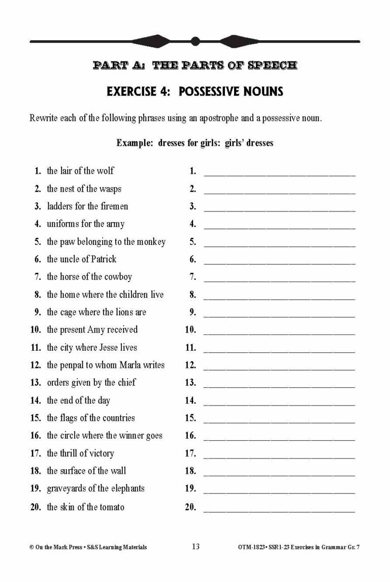 Exercises In Grammar Grade 7 Worksheets Library