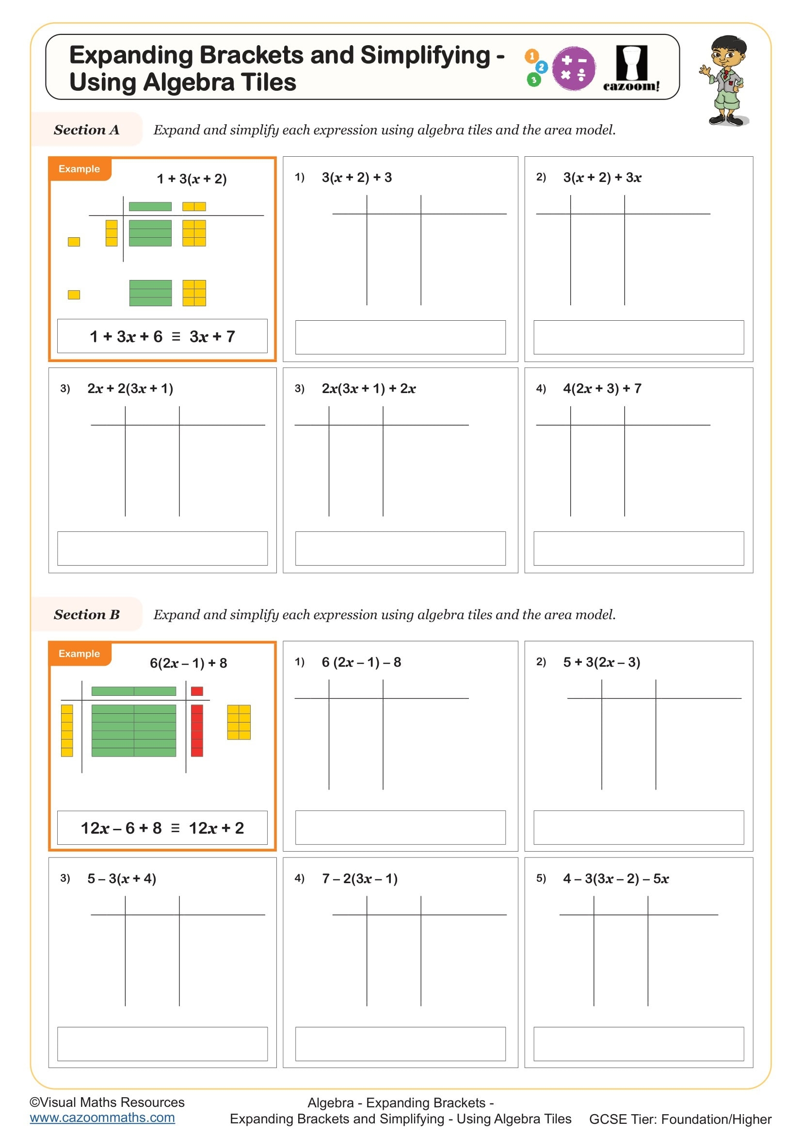 Expanding Brackets And Simplifying Using Algebra Tiles Worksheet Printable PDF Year 8 And 9 Algebra Worksheet Expanding Brackets And Simplifying Using Algebra Tiles Worksheet Printable PDF Year 8 And 9 Algebra Worksheet