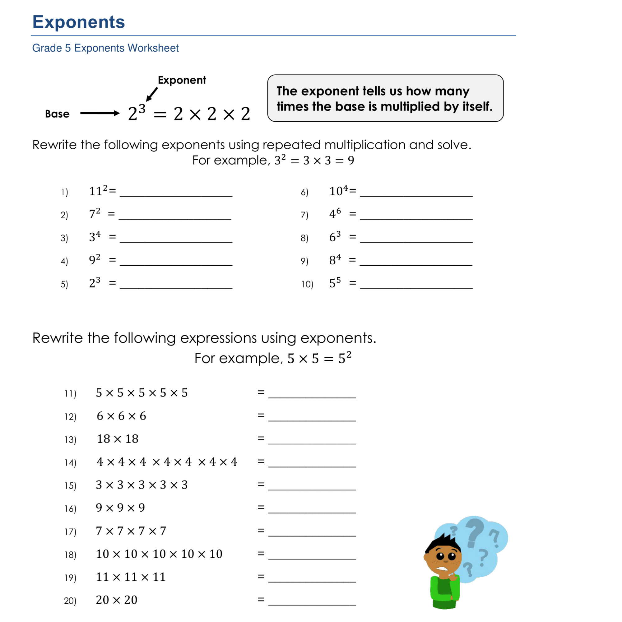 Exploring Exponents Grade 5 Math Worksheets Made By Teachers Exploring Exponents Grade 5 Math Worksheets Made By Teachers