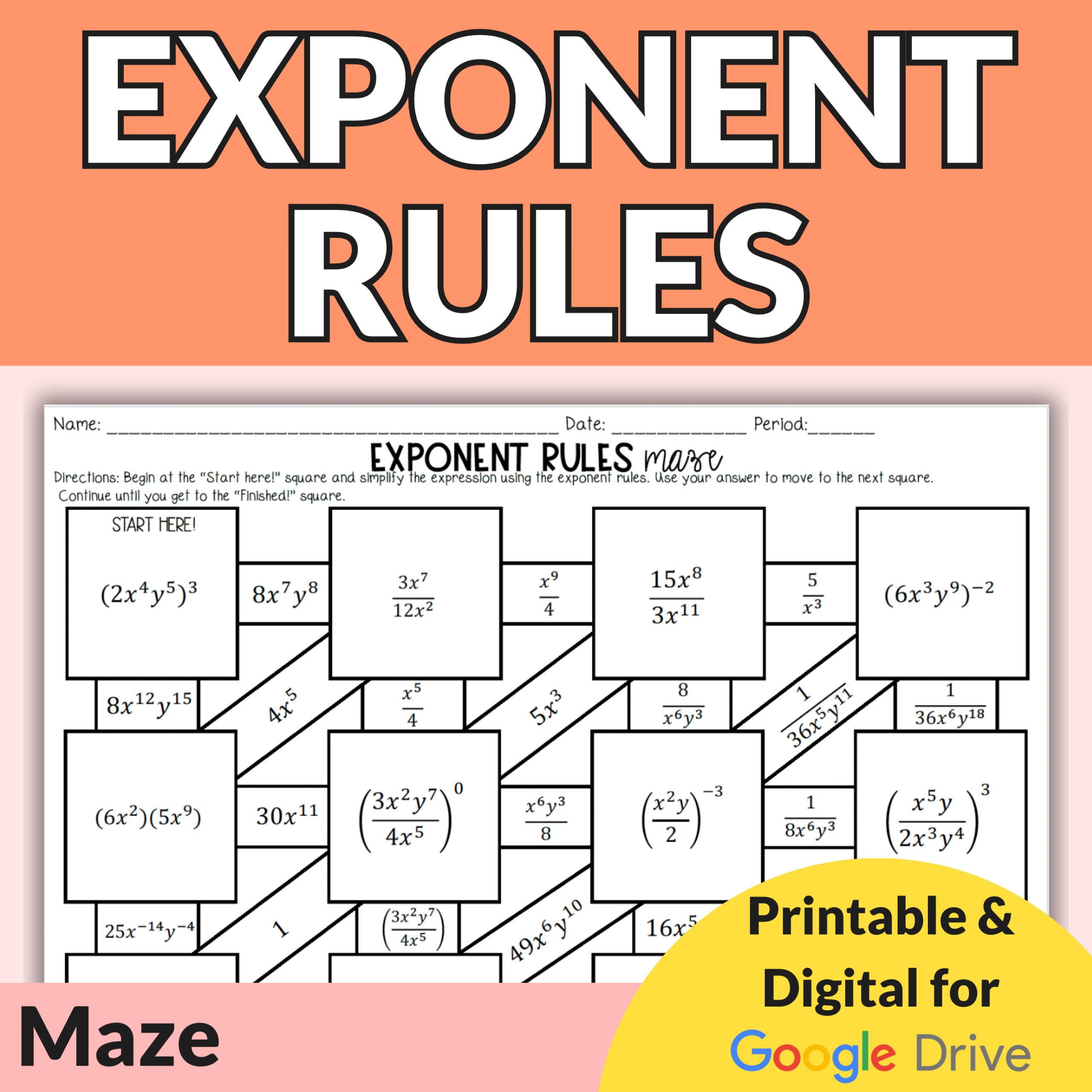 Exponent Rules Maze Lindsay Bowden Exponent Rules Maze Lindsay Bowden