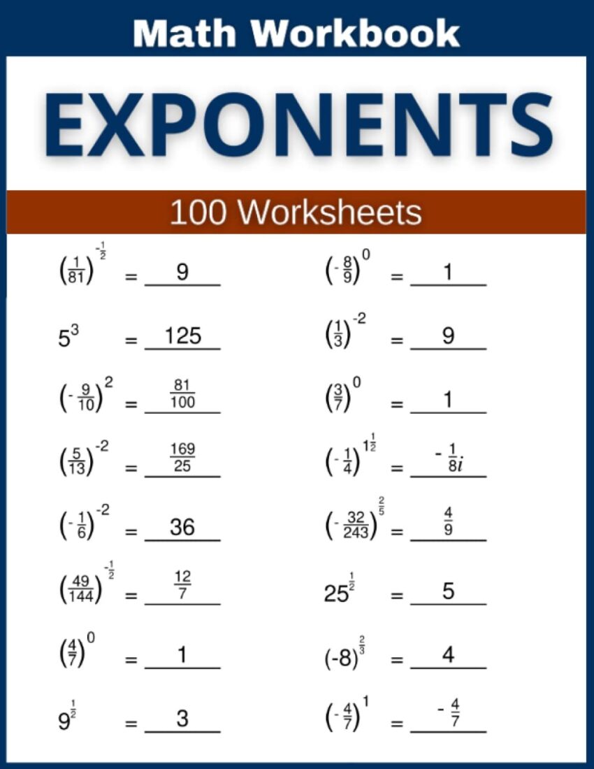 Exponents Math Workbook 100 Worksheets Hands on Practice For Exponents In Math Atkins Lindsay 9798396369337 Amazon Books