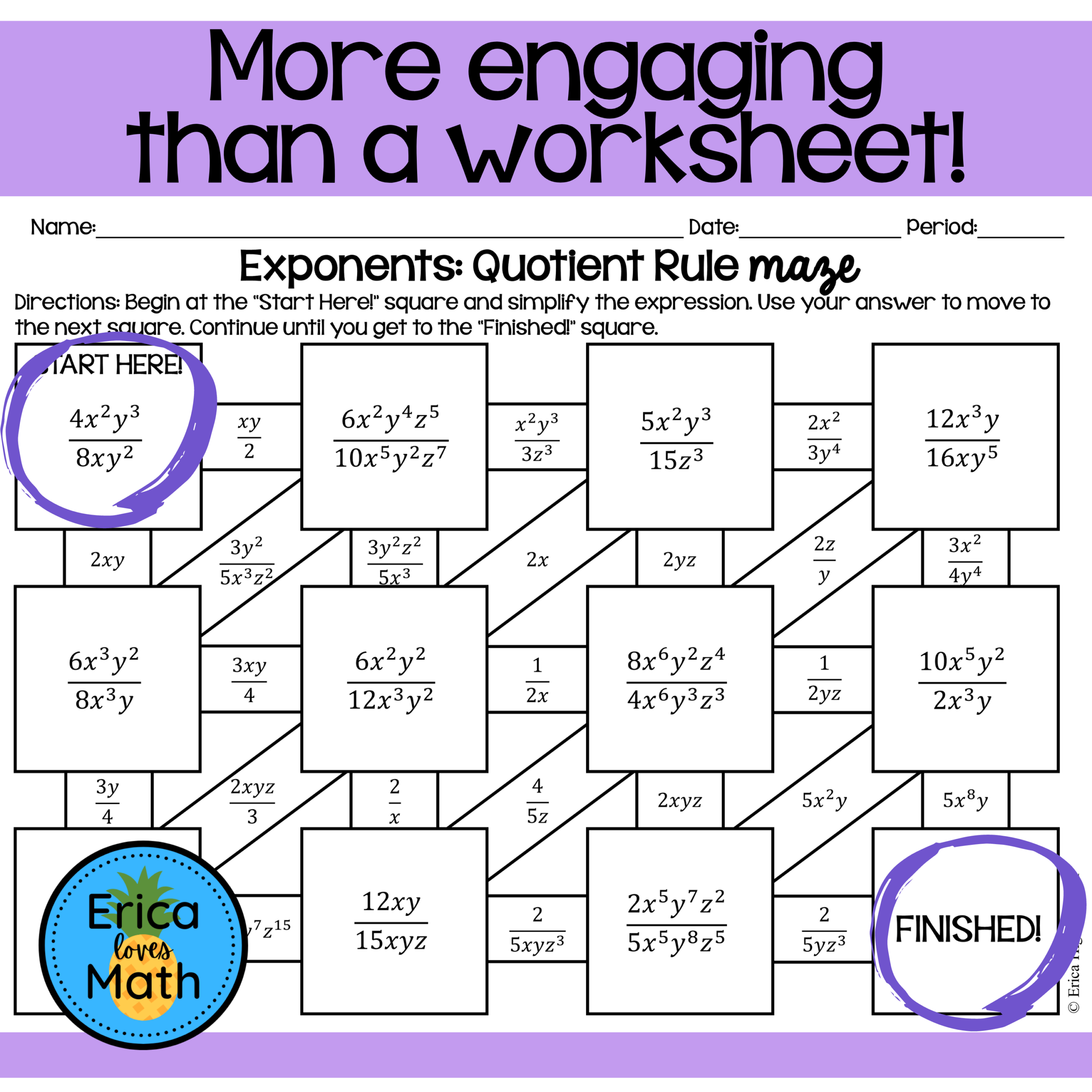 Exponents Quotient Rule Activity Maze Made By Teachers Exponents Quotient Rule Activity Maze Made By Teachers