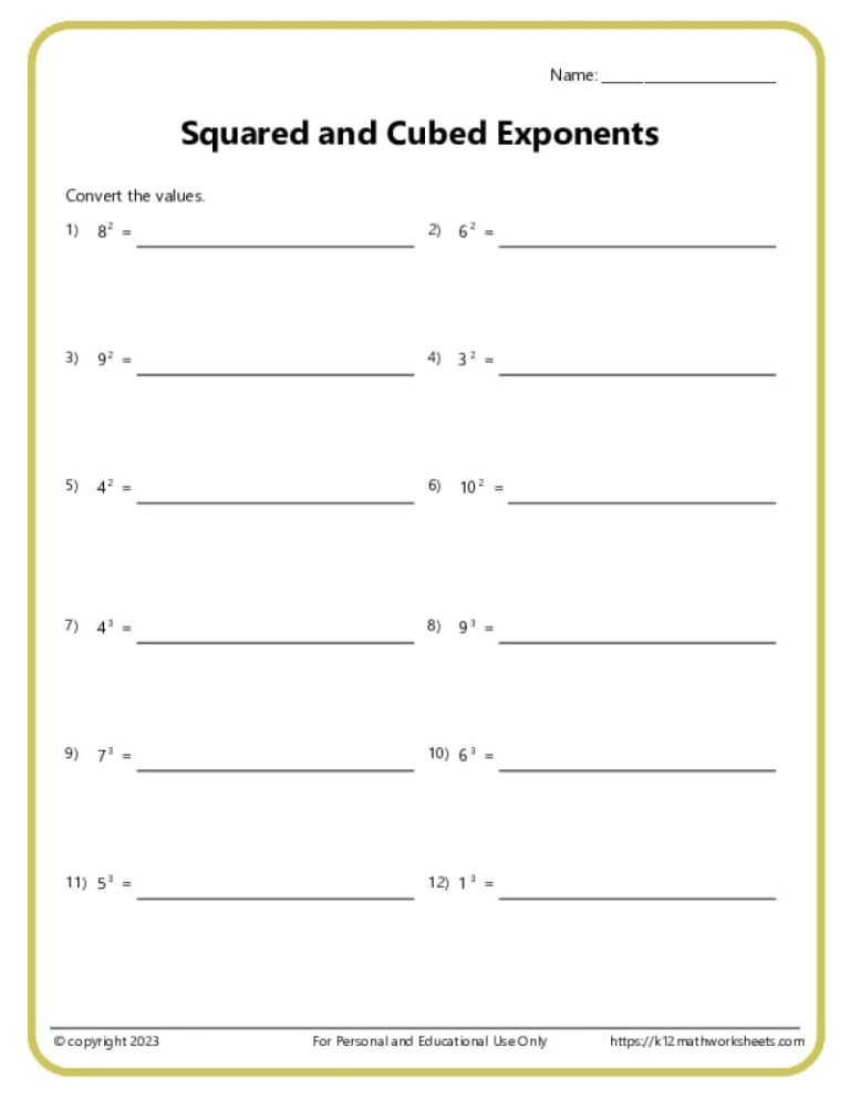 Exponents Worksheets