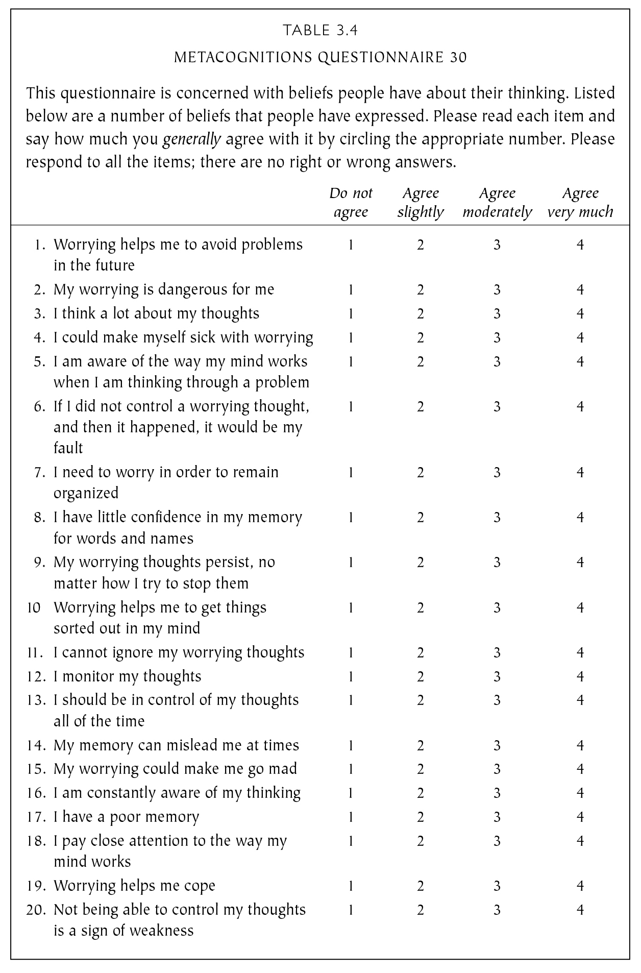 Extended Ebook Content For The Worry Cure 3 Metacognitions Questionnaire 30 Extended Ebook Content For The Worry Cure 3 Metacognitions Questionnaire 30