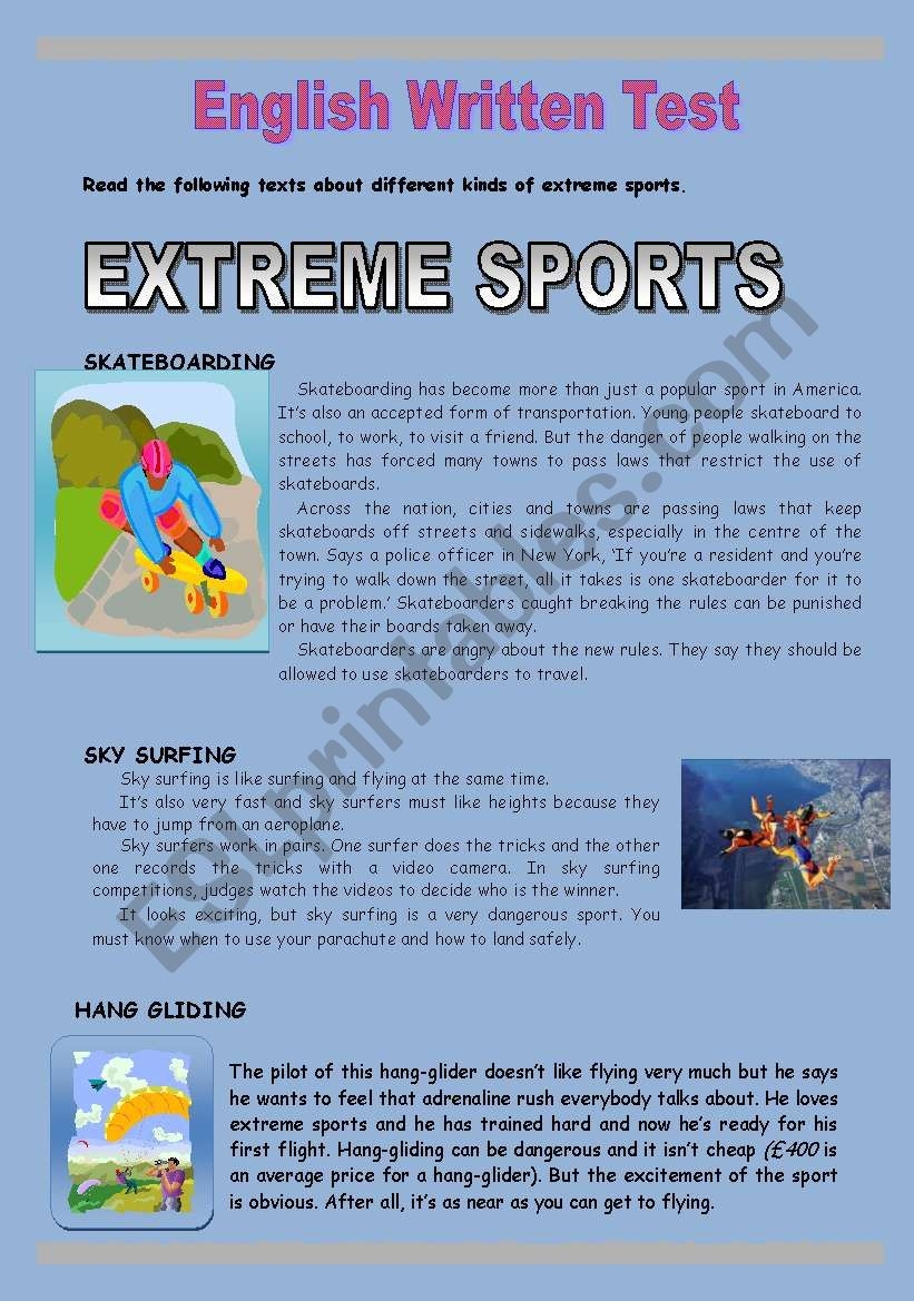 Extreme Sports ESL Worksheet By AMARTINS