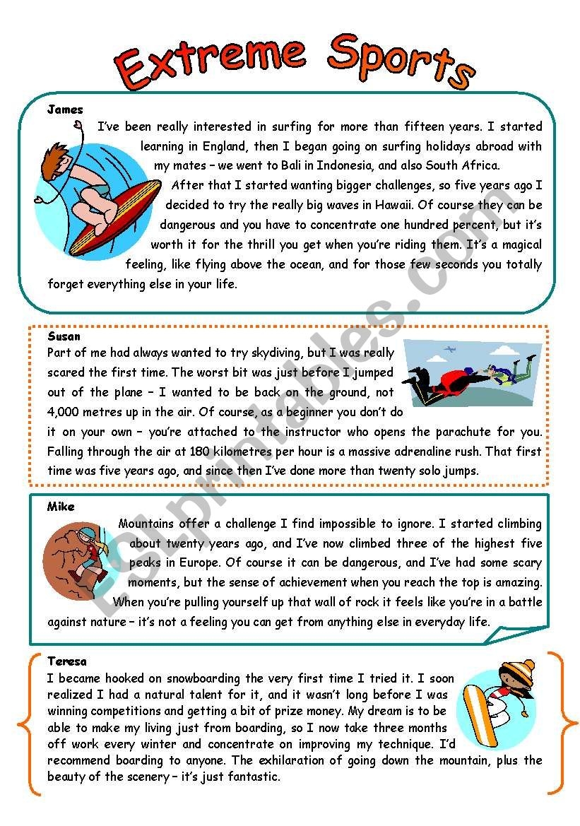 Extreme Sports ESL Worksheet By Ccuschieri