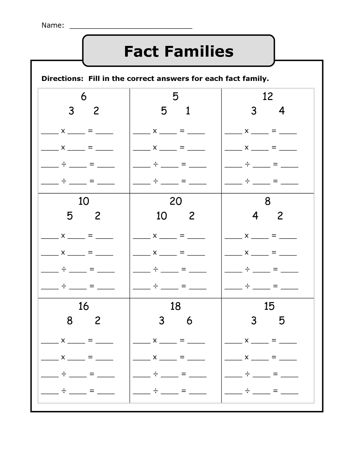 Fact Family Worksheets Printable Activity Shelter Fact Family Worksheets Printable Activity Shelter