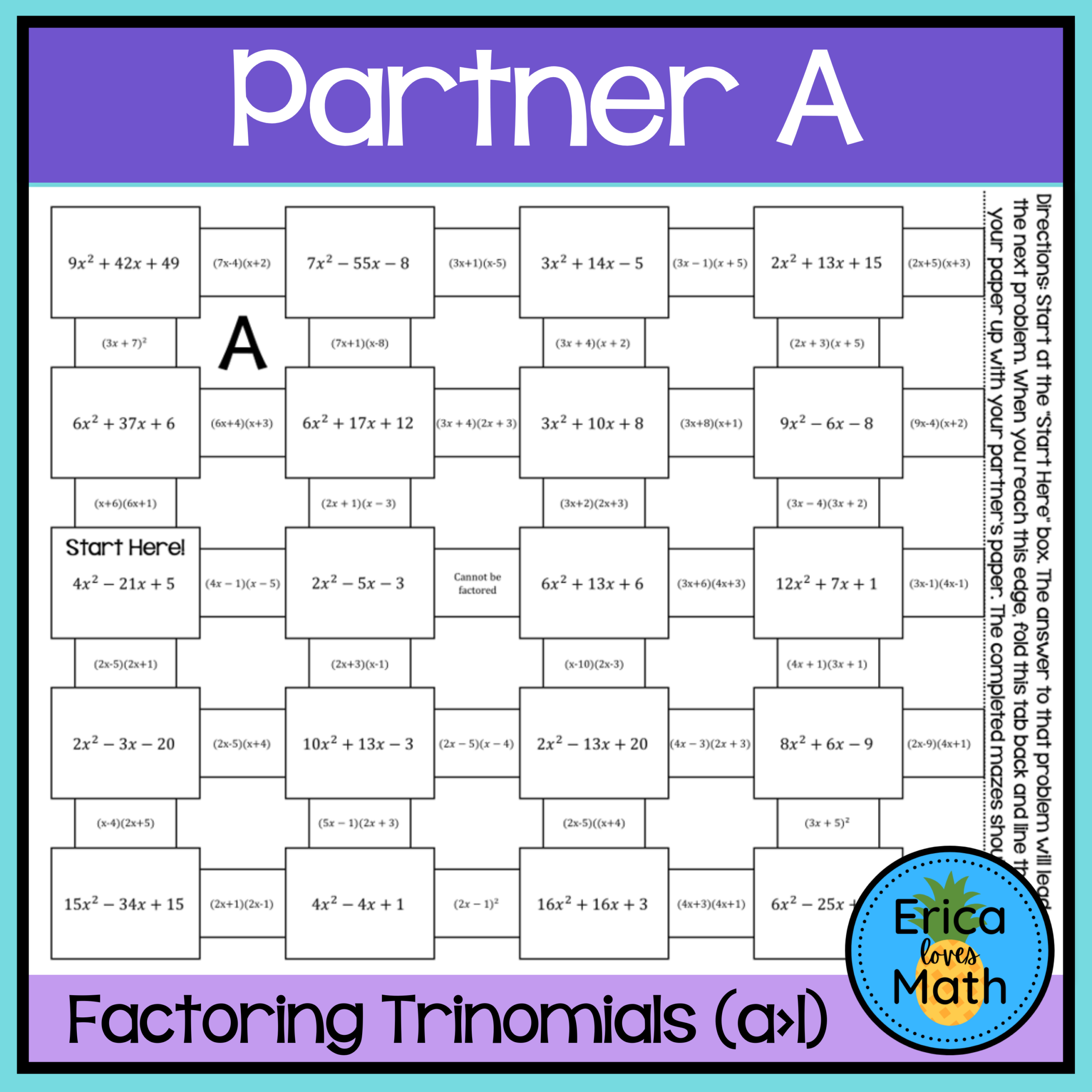 Factoring Trinomials au003e1 Activity Partner Maze Made By Teachers