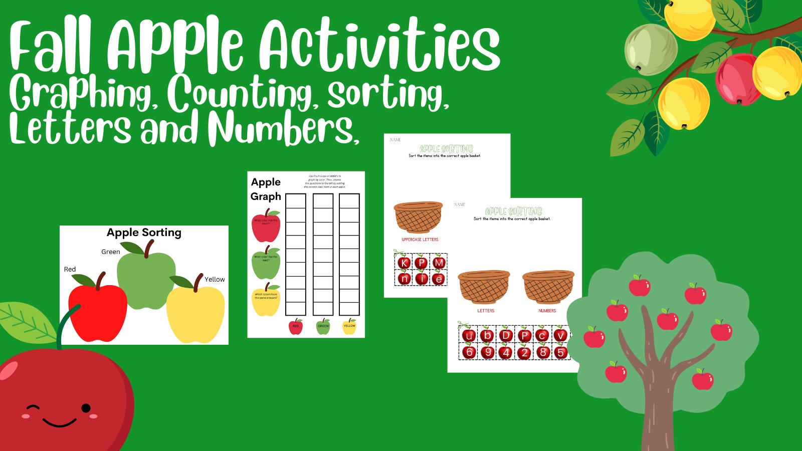 Fall Activities Apple Theme Sorting Graphing Letters And Numbers Pre kindergarten Printables Worksheets Digital Early Learning Head Start Etsy
